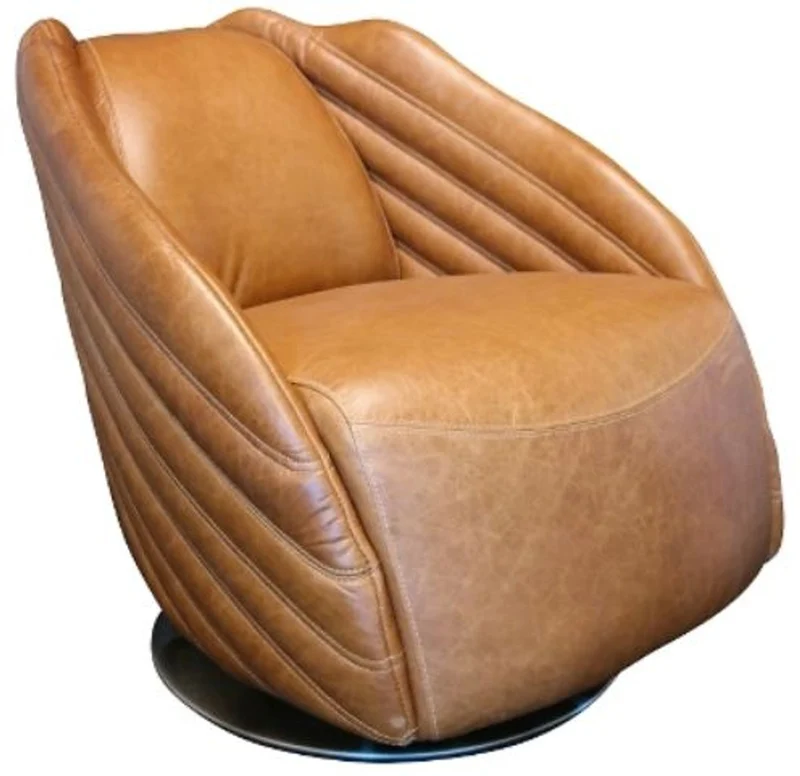 Casa Padrino Luxus Drehsessel im Art Deco Design Hellbraun / Silber 69 x 97 x H. 79 cm