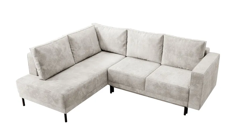 Ecksofa Rodario mit Schlaffunktion und Bettkasten, grau-beiger Cord, linksseitig