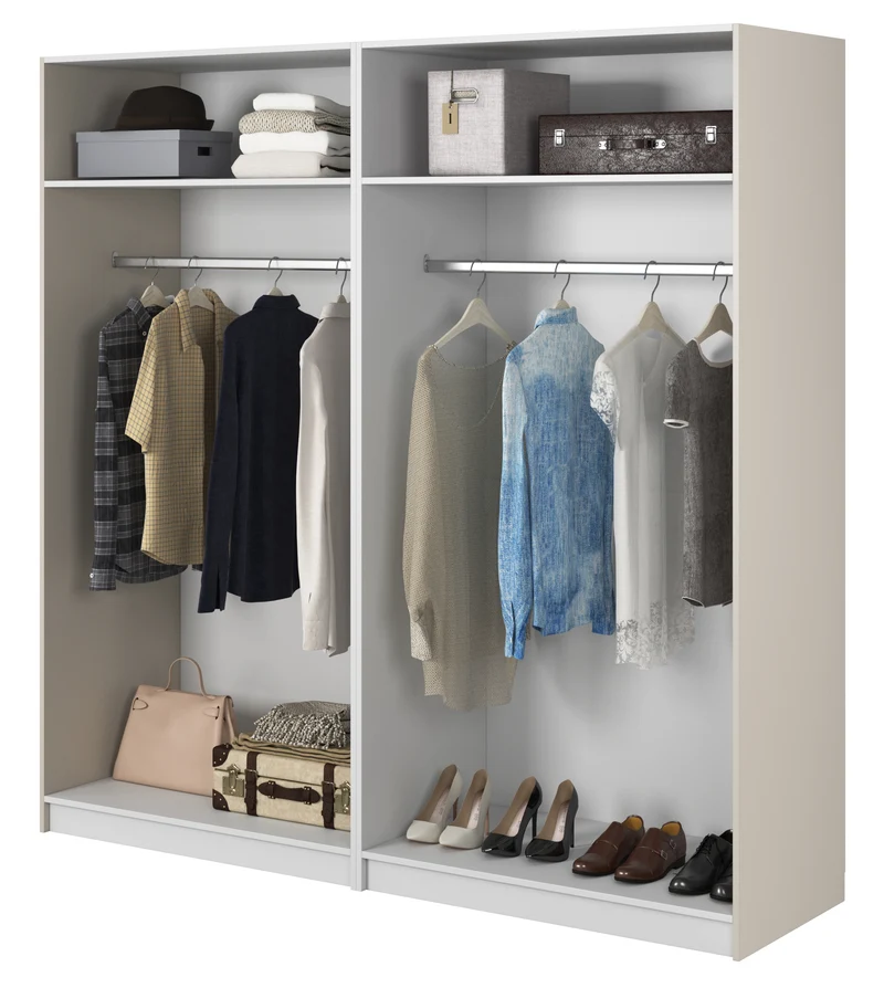 Vier­türiger Schrank Moonir mit zwei Kleiderstangen, 200 cm, Grau-Beige
