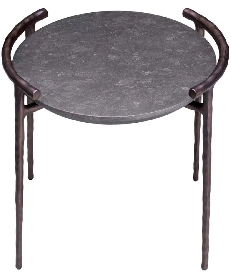 Casa Padrino Luxus Beistelltisch Grau / Bronze Ø 55 x H. 57,5 cm - Aluminium Tisch mit Marmorplatte - Wohnzimmer Möbel - Luxus Möbel - Wohnzimmer Einrichtung - Luxus Qualität