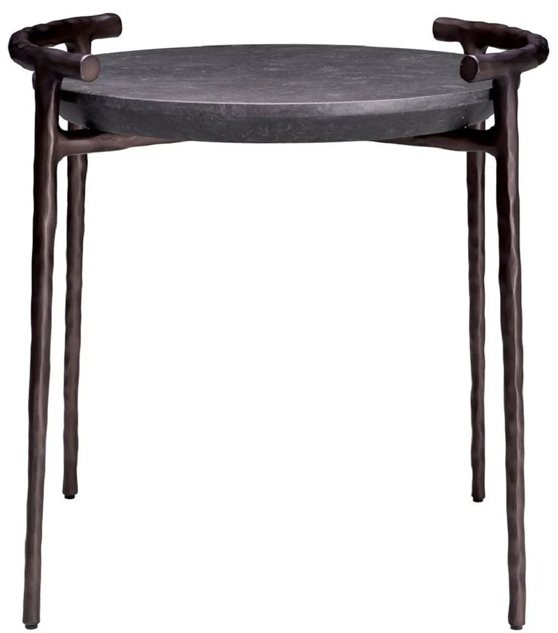 Casa Padrino Luxus Beistelltisch Grau / Bronze Ø 55 x H. 57,5 cm - Aluminium Tisch mit Marmorplatte - Wohnzimmer Möbel - Luxus Möbel - Wohnzimmer Einrichtung - Luxus Qualität