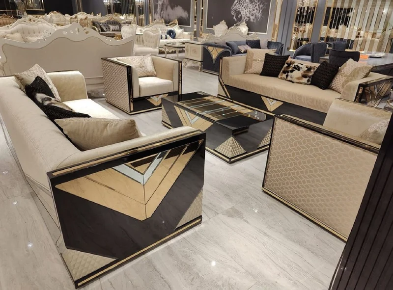 Casa Padrino Luxus 3er Sofa Gold / Schwarz - Wohnzimmer Sofa - Hotel Sofa - Wohnzimmer Möbel - Hotel Möbel - Luxus Möbel - Wohnzimmer Einrichtung - Luxus Einrichtung