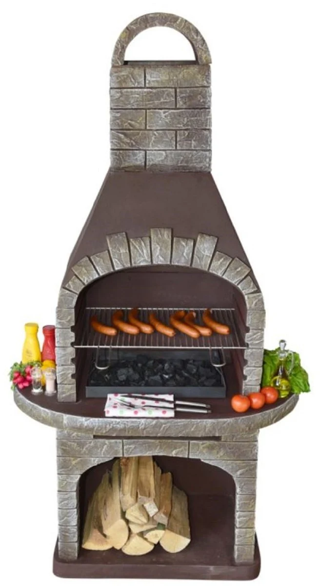 Casa Padrino Luxus Beton Gartengrill Grau / Braun 110 x 68 x H. 197 cm