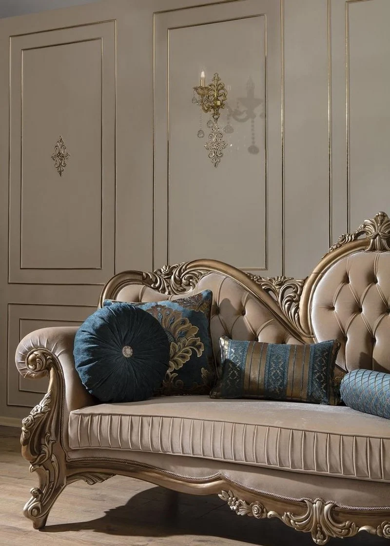 Casa Padrino Luxus Barock Sofa Braun / Gold 260 x 90 x H. 125 cm - Prunkvolles Wohnzimmer Sofa mit dekorativen Kissen - Barock Möbel