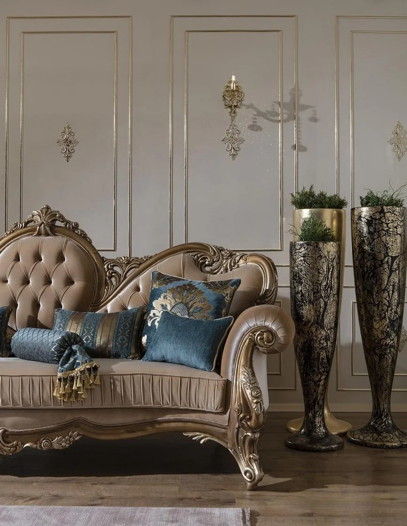 Casa Padrino Luxus Barock Sofa Braun / Gold 260 x 90 x H. 125 cm - Prunkvolles Wohnzimmer Sofa mit dekorativen Kissen - Barock Möbel