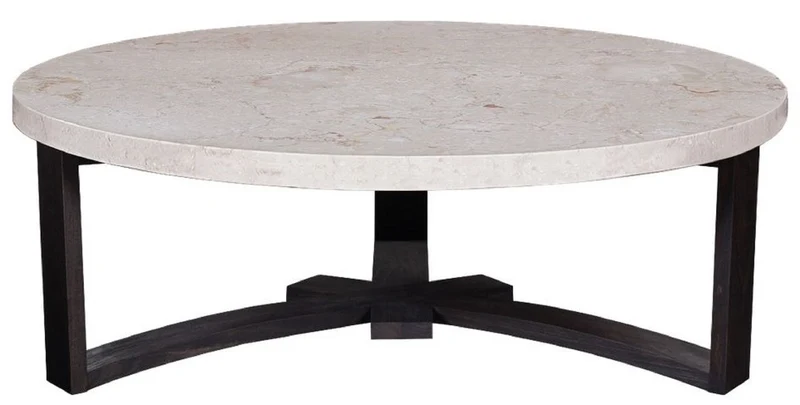 Casa Padrino Luxus Couchtisch Cremefarben / Dunkelbraun Ø 130 x H. 45 cm - Runder Wohnzimmertisch mit Marmorplatte - Wohnzimmer Möbel