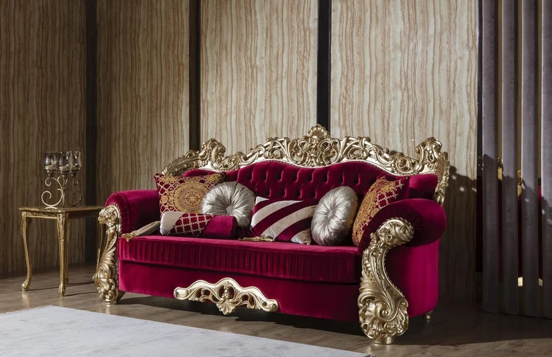 Casa Padrino Luxus Barock Wohnzimmer Set Boardeauxrot / Weiß / Gold - 2 Sofas & 2 Sessel & 1 Couchtisch - Wohnzimmer Möbel im Barockstil - Edel & Prunkvoll