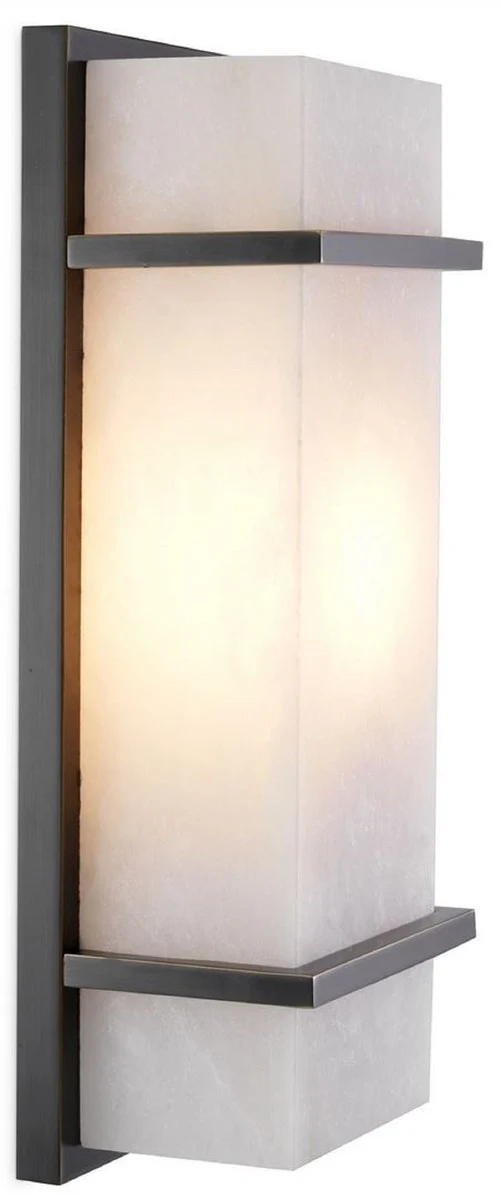 Casa Padrino Luxus Wandleuchte Bronze / Alabaster 13 x 9 x H. 34 cm - Elegante Wandlampe mit Alabaster Lampenschirm - Luxus Leuchten