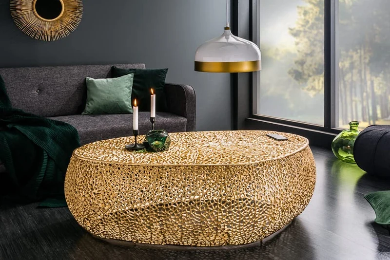 Extravaganter Couchtisch RIXOS ca.120cm Metall gold Handarbeit