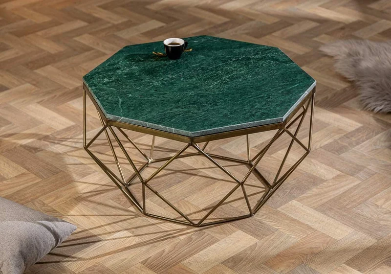 Exklusiver Couchtisch BIJOUX ca.70cm grün Marmor Metallgestell