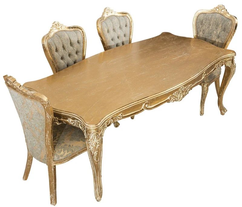 Casa Padrino Luxus Barock Esstisch Antik Gold - Rechteckiger Barockstil Küchentisch - Luxus Esszimmer Möbel im Barockstil - Barock Esszimmer Möbel - Barock Einrichtung