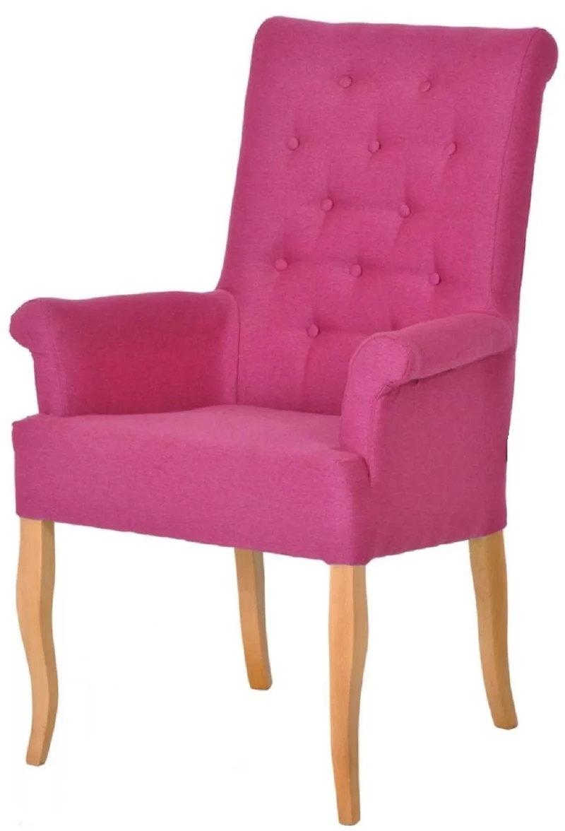Casa Padrino Chesterfield Neo Barock Esszimmer Stuhl Pink / Naturfarben - Küchenstuhl mit Armlehnen - Esszimmer Möbel - Chesterfield Möbel - Neo Barock Möbel