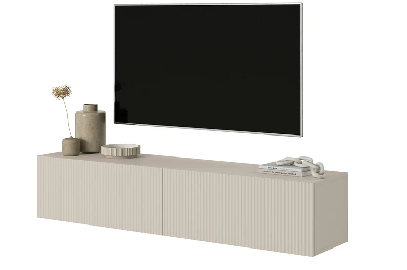 Hängender TV-Schrank Veldio mit gefräster Front 140 cm Grau-Beige