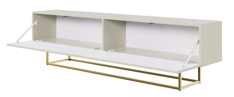 TV-Schrank Veldio mit gefräster Front 175 cm Grau-Beige mit goldenen Beinen