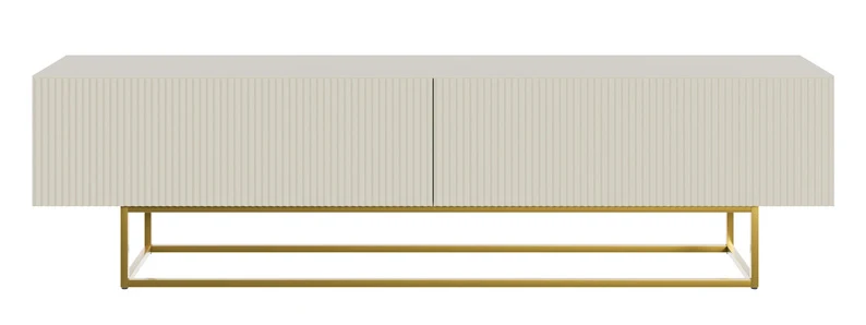 TV-Schrank Veldio mit gefräster Front 175 cm Grau-Beige mit goldenen Beinen