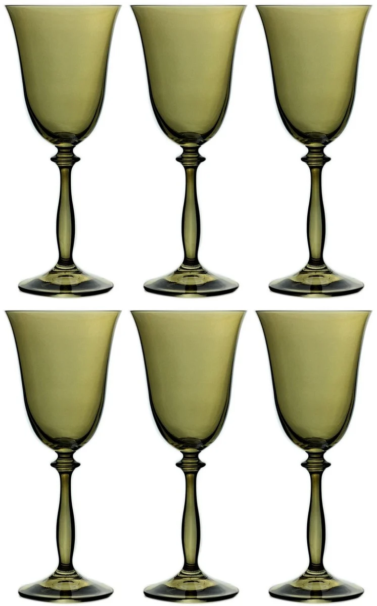 Casa Padrino Luxus Barock Weißweinglas 6er Set Bernsteinfarben Ø 8,5 x H. 21 cm - Handgefertigte Weingläser - Hotel & Restaurant Accessoires - Luxus Qualität