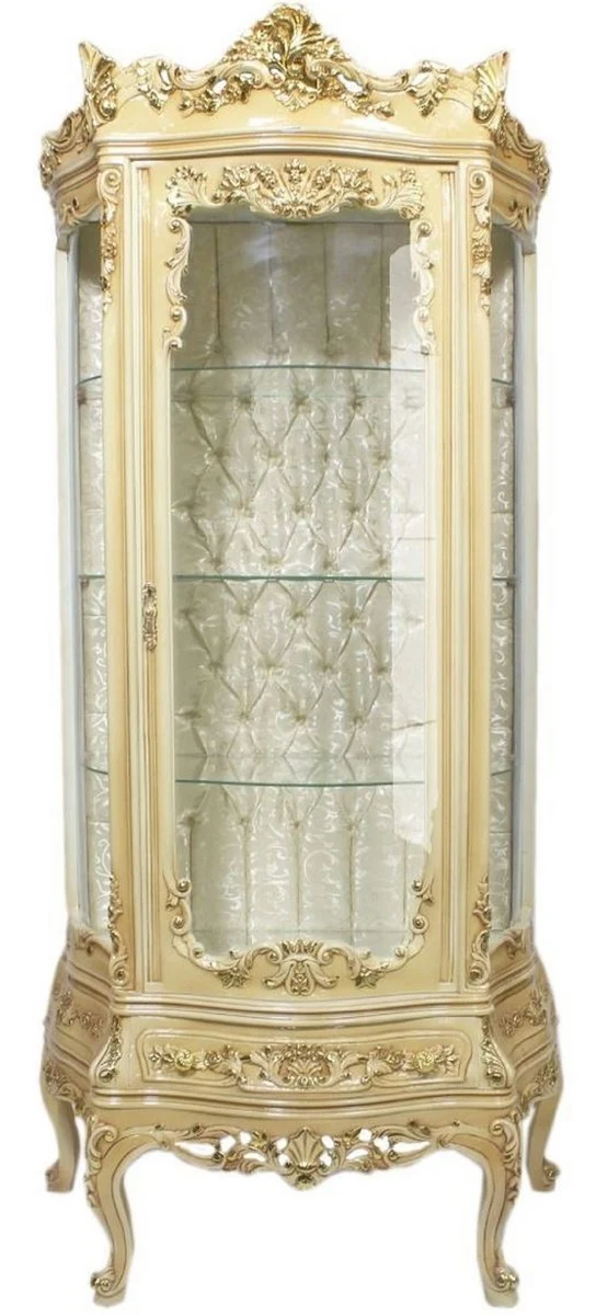 Casa Padrino Barock Vitrine Cremefarben 80 x 40 x H. 200 cm - Prunkvoller Barock Vitrinenschrank mit Glastür und wunderschönen Verzierungen - Barock Möbel