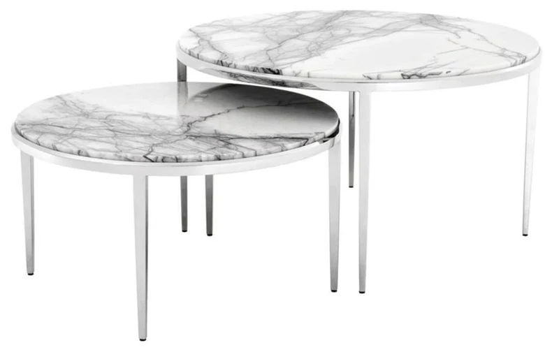 Casa Padrino Luxus Couchtisch 2er Set Silber / Weiß - Wohnzimmermöbel