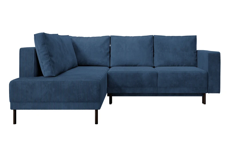 Ecksofa Rodario mit Schlaffunktion und Bettkasten, dunkelblauer Cord, linksseitig