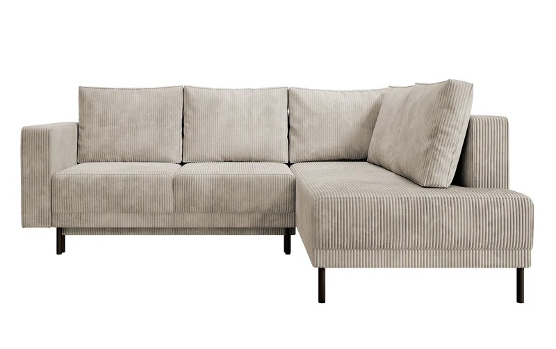 Ecksofa Rodario mit Schlaffunktion und Bettkasten, dunkelbeige Cord, rechtsseitig