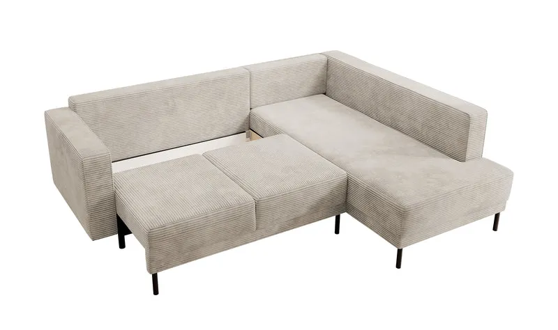 Ecksofa Rodario mit Schlaffunktion und Bettkasten, dunkelbeige Cord, rechtsseitig
