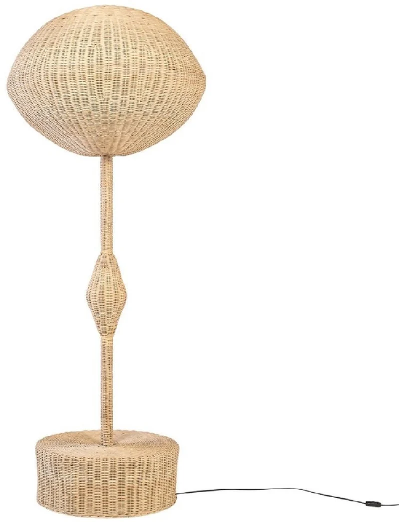 Casa Padrino Luxus Designer Stehleuchte Naturfarben Ø 70 x H. 177 cm - Runde Rattan Stehlampe - Wohnzimmer Stehleuchte - Luxus Leuchten - Luxus Stehleuchten