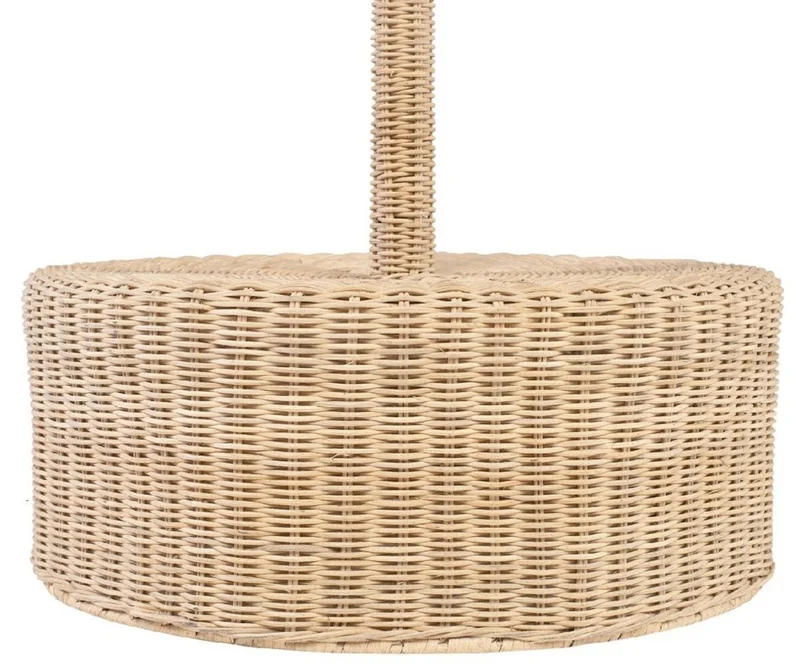 Casa Padrino Luxus Designer Stehleuchte Naturfarben Ø 70 x H. 177 cm - Runde Rattan Stehlampe - Wohnzimmer Stehleuchte - Luxus Leuchten - Luxus Stehleuchten