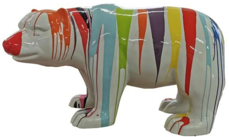 Casa Padrino Luxus Designer Dekofigur Bär Weiß / Bunt 100 x H. 60 cm - Große Wetterbeständige XXL Deko Skulptur - XXL Deko Figur - XXL Tierfigur - Luxus Deko XXL Figuren