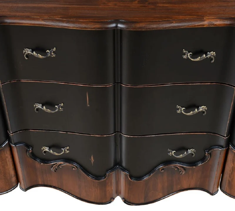 Casa Padrino Luxus Barock Sideboard Antik Schwarz / Braun 200,5 x 53,5 x H. 98 cm - Prunkvoller Massivholz Schrank mit 2 Türen und 3 Schubladen - Luxus Möbel im Barockstil - Barock Möbel