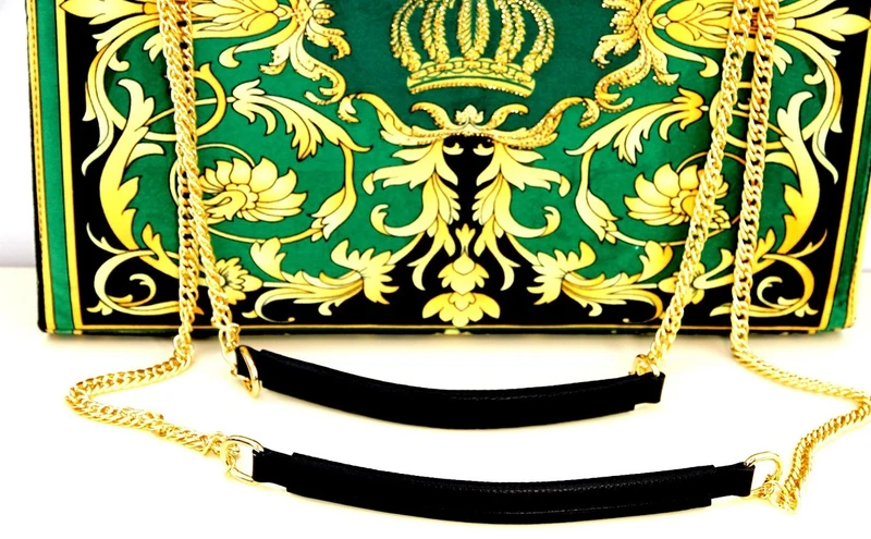 Pompöös by Casa Padrino Luxus Damen Handtasche Baroque Flowers mit Krone und Strass Steinen Grün / Schwarz / Gold 43 x H. 43 cm - designed by Harald Glööckler