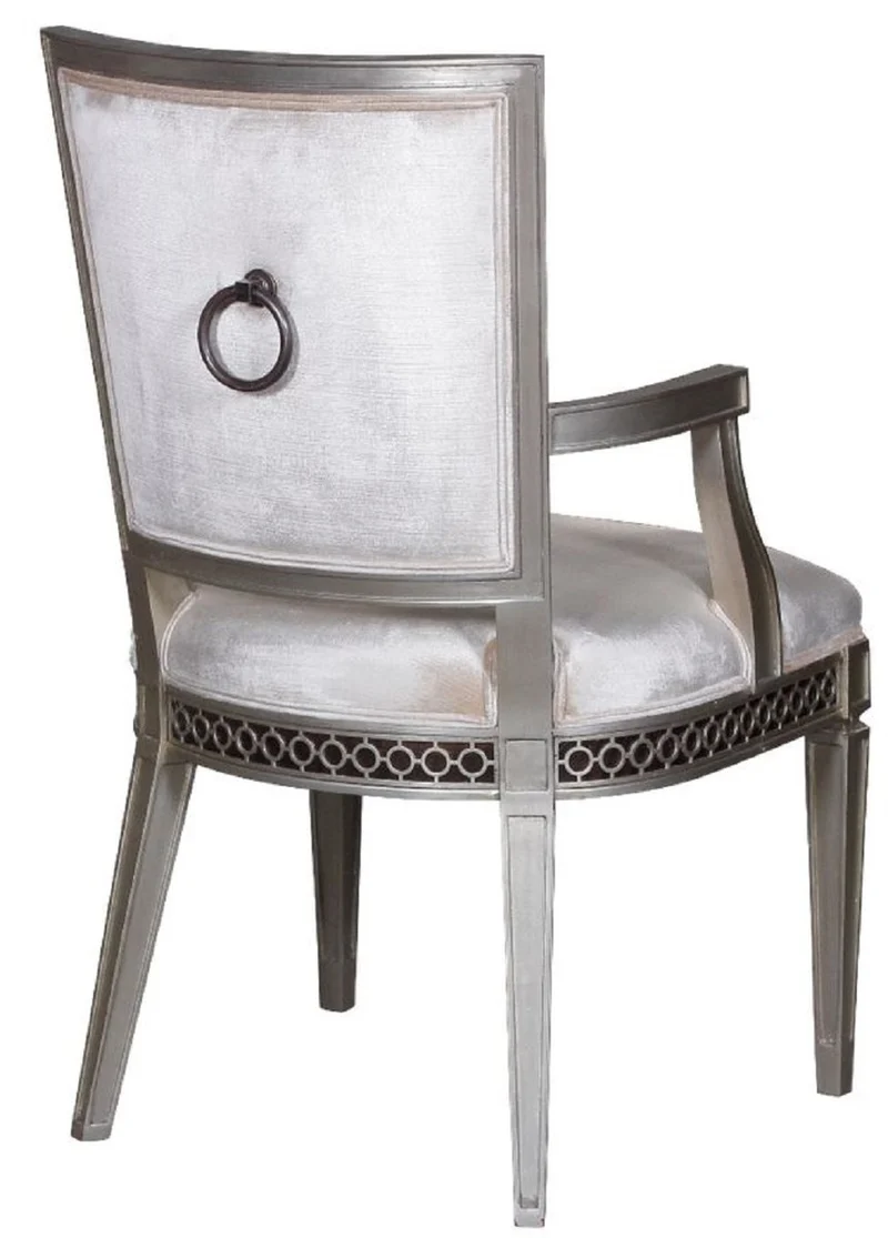 Casa Padrino Luxus Art Deco Esszimmerstuhl mit Armlehnen Rosa / Silber 60 x 66 x H. 102 cm - Luxus Hotel & Restaurant Möbel