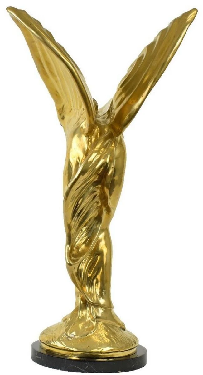 Casa Padrino Luxus Bronze Skulptur Spirit of Ecstasy Frau mit Flügeln Gold / Schwarz 53 x 71 x H. 114 cm - Edle Bronzefigur mit Marmorsockel - Luxus Deko Accessoires