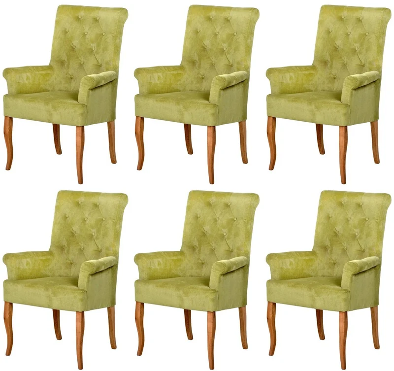 Casa Padrino Chesterfield Neo Barock Esszimmer Stuhl 6er Set Grün / Naturfarben - Küchenstühle mit Armlehnen - Esszimmer Möbel - Chesterfield Möbel - Neo Barock Möbel