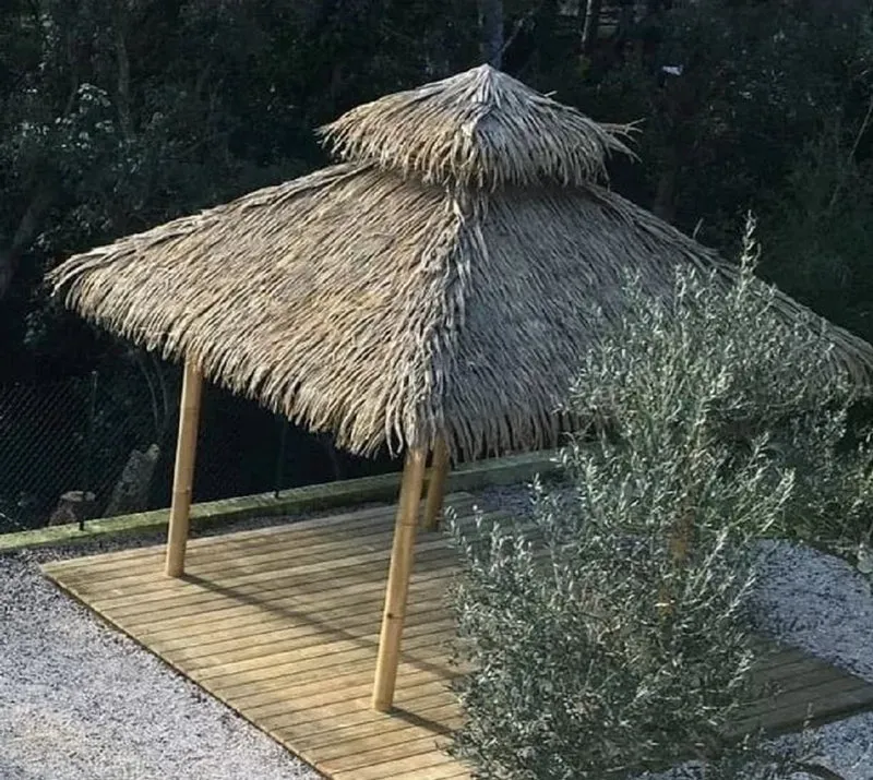 Casa Padrino Luxus Bambus Garten Pavillon Naturfarben 400 x 400 x H. 380 cm - Wetterbeständiger Pavillon - Garten Möbel - Bambus Möbel - Luxus Möbel