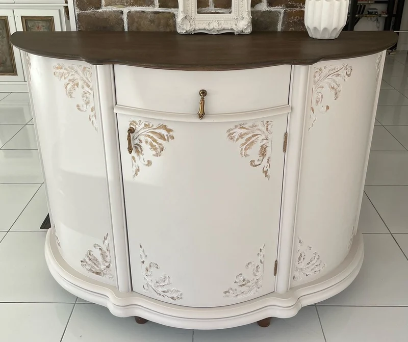 Casa Padrino Luxus Barock Sideboard Creme / Braun - Barockstil Massivholz Schrank mit Schublade und Tür - Luxus Möbel im Barockstil - Barock Möbel - Edel & Prunkvoll