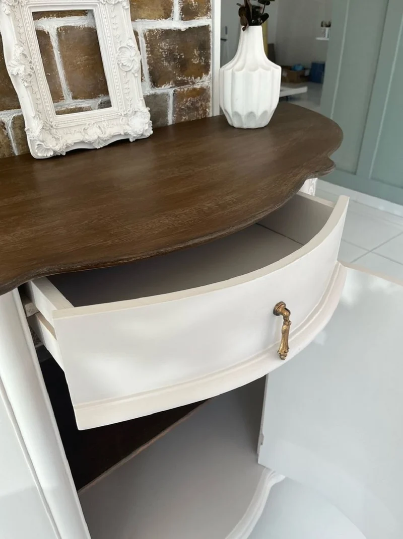 Casa Padrino Luxus Barock Sideboard Creme / Braun - Barockstil Massivholz Schrank mit Schublade und Tür - Luxus Möbel im Barockstil - Barock Möbel - Edel & Prunkvoll