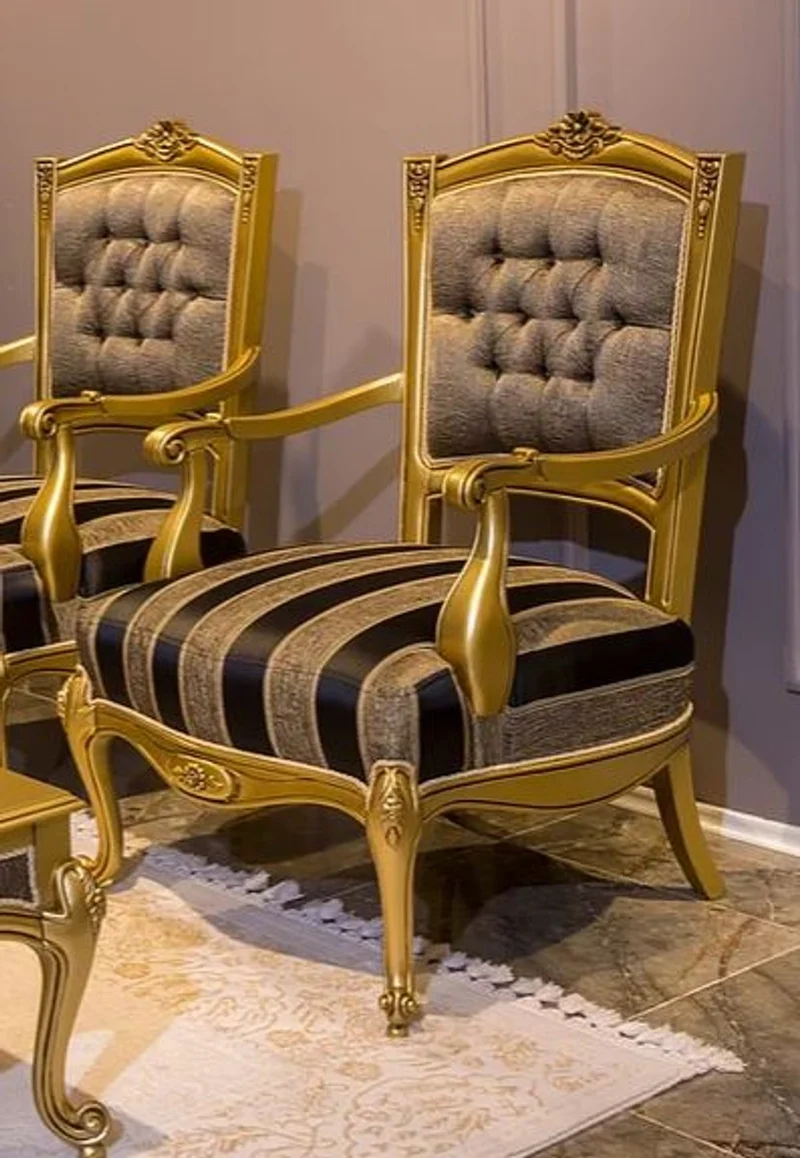 Casa Padrino Luxus Barock Sessel Grau / Schwarz / Gold 73 x 73 x H. 110 cm - Edler Massivholz Wohnzimmer Sessel im Barockstil - Barock Wohnzimmer Möbel