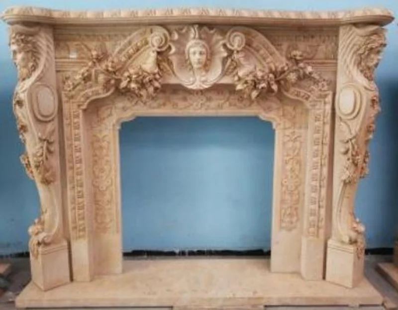 Casa Padrino Luxus Barock Kaminumrandung Beige 257 x 55 x H. 205 cm - Prunkvolle Kaminumrandung aus hochwertigem Marmor - Barock Möbel
