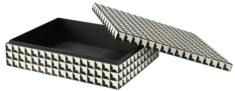Casa Padrino Designer Schmuckkasten mit Deckel Schwarz / Weiß 40 x 30 x H. 10 cm - Schmuckschatulle - Aufbewahrungsbox - Luxus Qualität