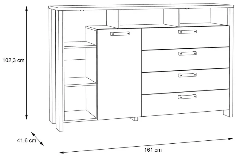 Kommode Sideboard CLIF 1 Tür 4 Schubladen Old Wood Optik, von Forte