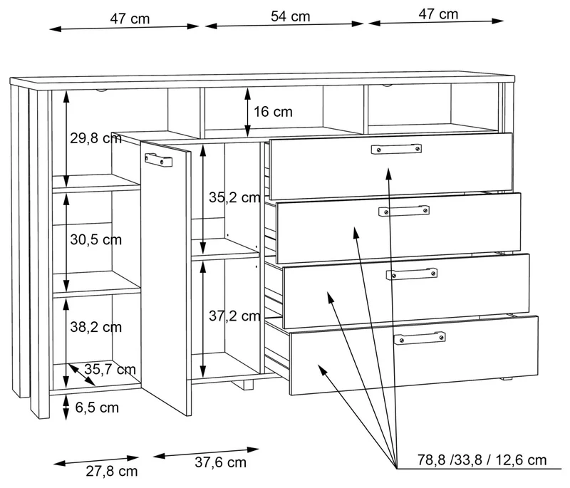 Kommode Sideboard CLIF 1 Tür 4 Schubladen Old Wood Optik, von Forte