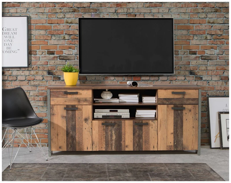 Sideboard Kommode CLIF 4 Türen 2 Schubladen Optik: Old Wood Vintage