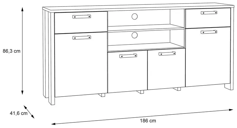 Sideboard Kommode CLIF 4 Türen 2 Schubladen Optik: Old Wood Vintage