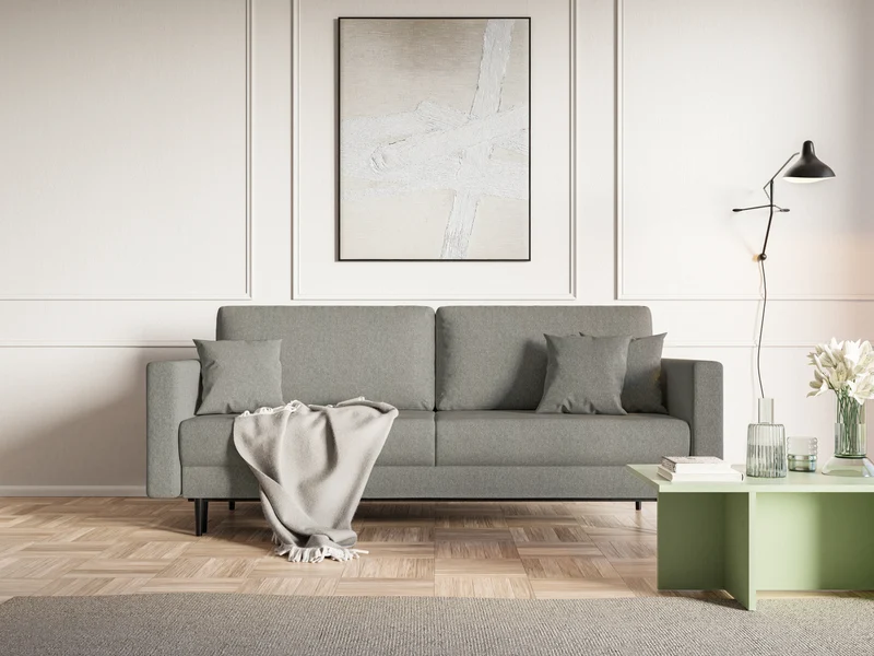 Ausziehbares Dreisitzer-Sofa Valico in Grau aus pflegeleichtem Chenille-Stoff, schwarze Beine