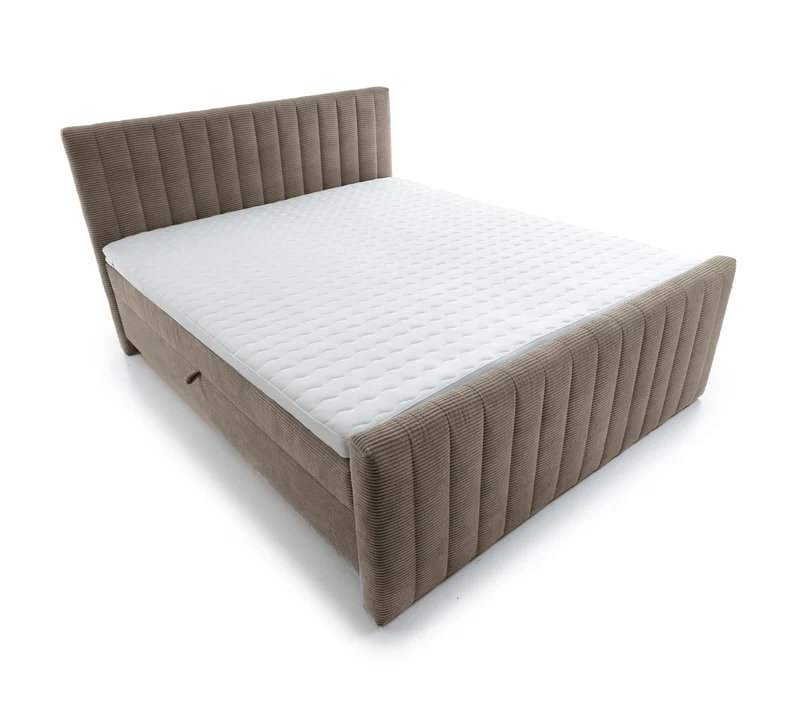 Kontinentalbett Lullabino 160x200 cm mit Stauraum und Topper, grau-beige Cord