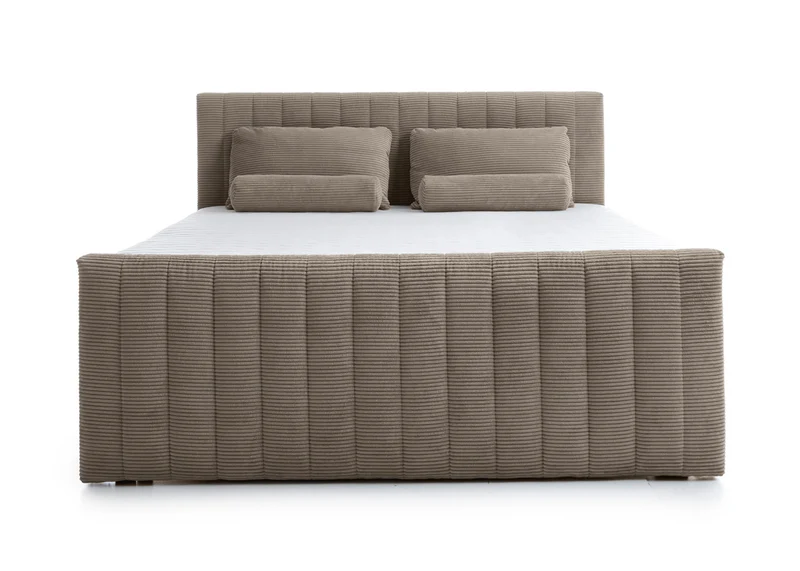 Kontinentales Bett Lullabino 180x200 cm mit Stauraum und Topper, grau-beiger Cordstoff