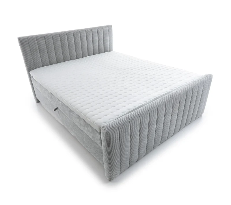 Kontinentalbett Lullabino 180x200 cm mit Stauraum und Topper, hellgrauer Cordstoff