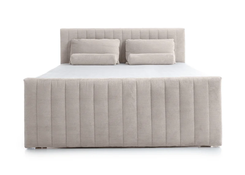 Kontinentales Bett Lullabino 180x200 cm mit Stauraum und Topper, hellbeige Cord