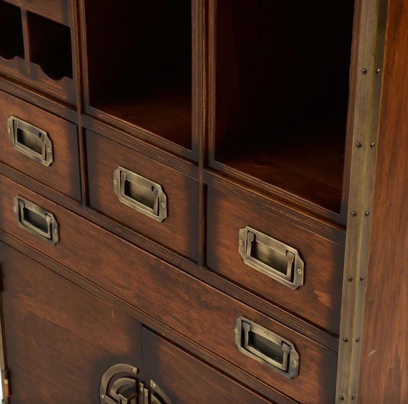 Casa Padrino Luxus Vintage Stil Barschrank mit Rollen Braun 74 x 37 x H. 123 cm - Massivholz Weinschrank - Vintage Stil Bar Möbel - Luxus Bar Möbel - Massivholz Bar Möbel