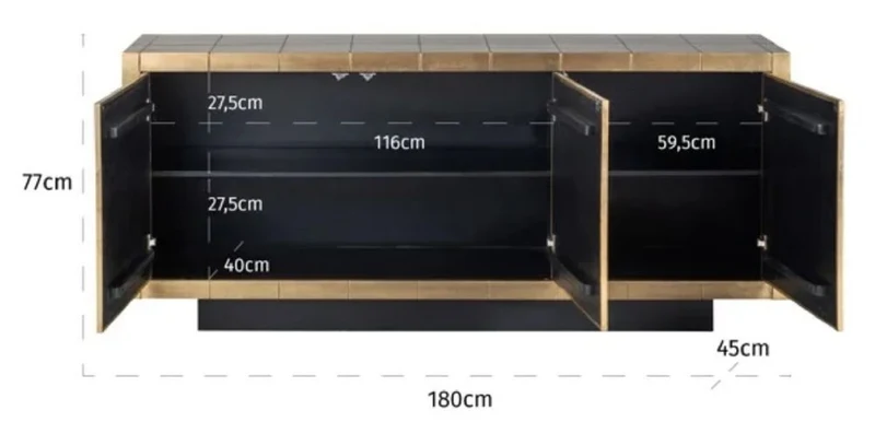 Casa Padrino Luxus Sideboard Gold / Schwarz 180 x 45 x H. 77 cm - Massivholz Schrank mit 3 Türen - Wohnzimmer Möbel - Esszimmer Möbel - Luxus Möbel - Luxus Einrichtung